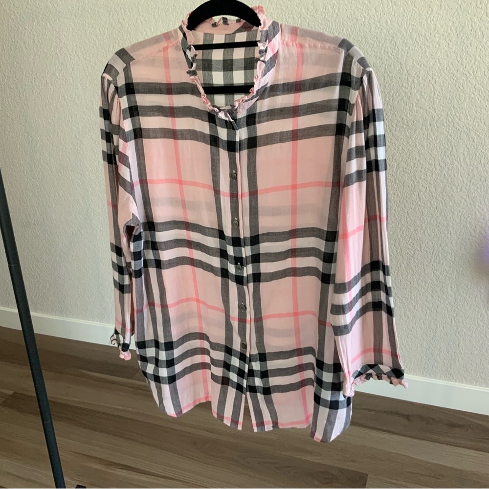 Burberry pink plaid blouse
